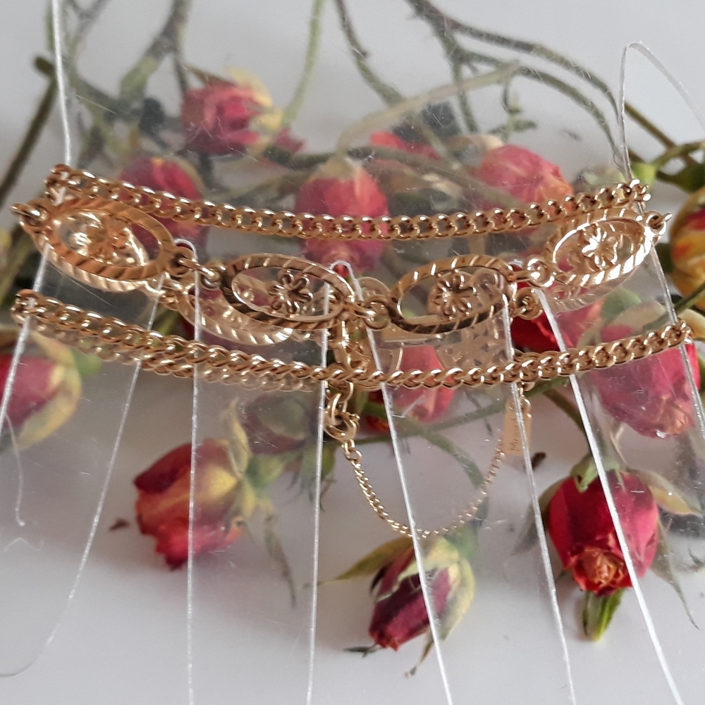 Monet gold-tone triple chain floral bracelet